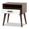 Baxton Studio Quinn White and Walnut Finished 1-Drawer Wood End Table 159-9852